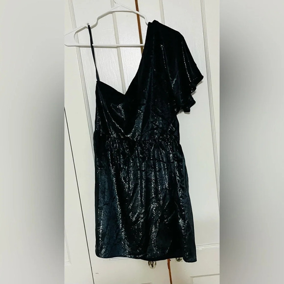 Seven One Shoulder Metallic Velour Fit & Flare Dress - Picture 6 of 6